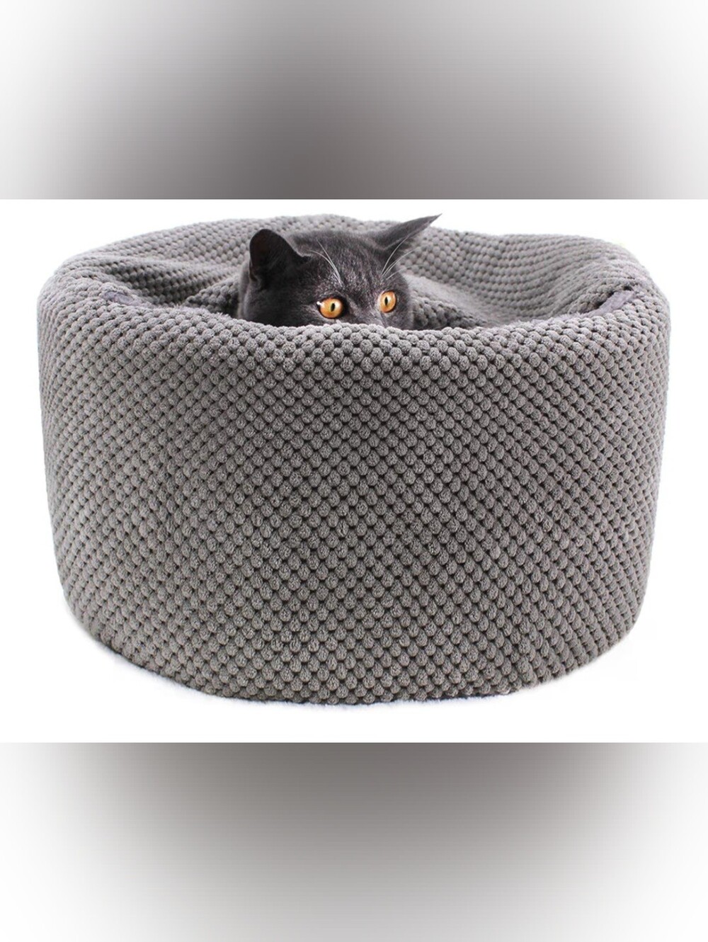 Gray Plush Cat Cave Bed - Soft Enclosed Nest for Cats